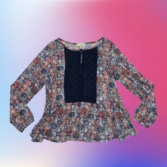 DEPT222 Floral Embroidered Tassel Tie L/S Blouse - Picture 11 of 12